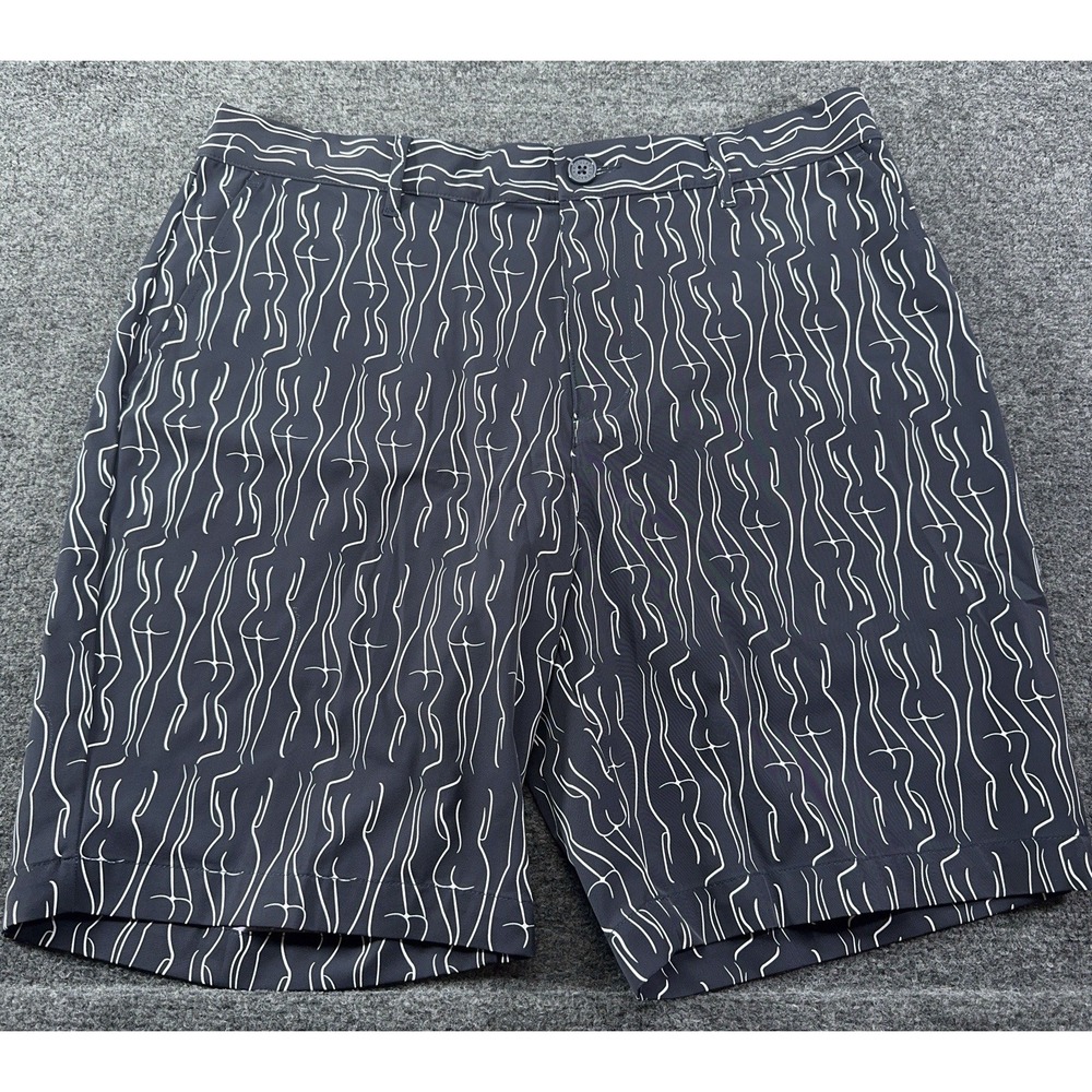 Extracurricular Golf Shorts 34 Blue Flat Front 8" Blue Female Silhouette AOP EUC